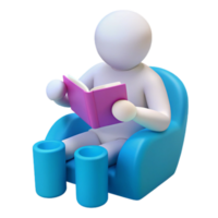 3D Render of a Person Reading a Book in a Chair png