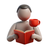 3D Render of Person Reading a Book with a Cup of Coffee png