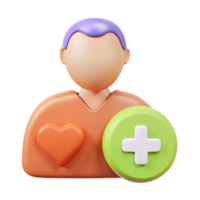 3D Render of a Person with Heart and Plus Icon png