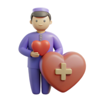 3D Cartoon Character Holding Heart with Plus Symbol png