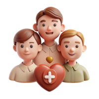 Three Smiling People Standing Together Around a Red Heart With a Plus Sign png