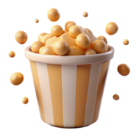 3D Render of a Popcorn Bucket with Flying Popcorn png