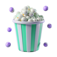 Striped Popcorn Bucket With Floating Purple Spheres png