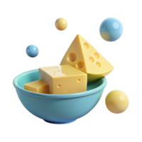 3D Rendered Cheese in a Bowl with Yellow and Blue Spheres png