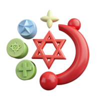 3D Render of Religious Symbols Star of David, Crescent Moon, Cross, and More png