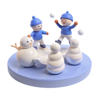 Snowman and Kids Playing in the Snow png