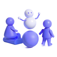 3D Render of Snowman with Two Characters png
