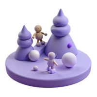 3D Rendered Scene with Two Figures and Abstract Trees png