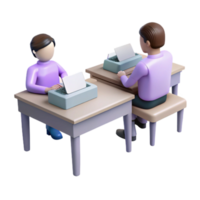Two People Sitting at Desks Using Typewriters png