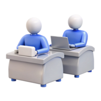 Two 3D Characters Working at Desks with Laptops png