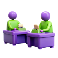 3D Render of Two Figures Sitting at Desks png