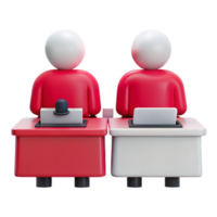 Two 3D Figures Sitting at Desks, One With Microphone png