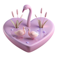 Heart Shaped Pond with Flamingo and Two Swans png