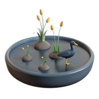 3D Render of a Duck in a Small Pond with Plants png