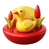Yellow Duckling in a Red Nest with Tulips png