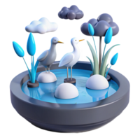 3D Rendered Scene with Birds in a Pond png