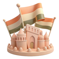 3D Render of a Castle with Flags png