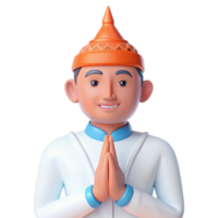 Smiling 3D Character in Traditional Clothing with Hands in Prayer Position png