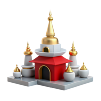 3D Render of a Red and White Pagoda with Golden Domes png