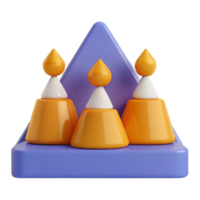 Abstract 3D Design of Orange and White Cones on a Purple Triangular Base png