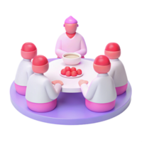 3D Render of People Sitting Around a Table with Food and Drink png
