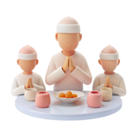 3D Illustration of Three People in White Robes Praying at a Table with Food png