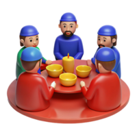 3D Render of People Sitting Around a Table with Bowls and a Candle png