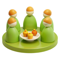 3D Render of Green and Orange Characters Around a Table with Fruit png