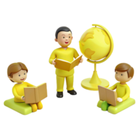 Children Learning with Globe and Books png