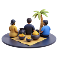 3D Family Picnic Under Palm Tree png