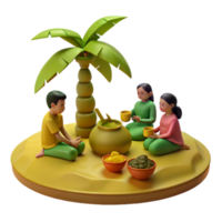 3D Render of People Under Palm Tree png