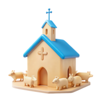 Church with Animals 3D Render png