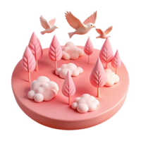Pink 3D Render of Birds and Trees png