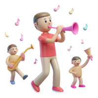 Family Music Fun Joyful 3D Characters Playing Instruments png