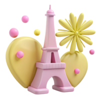 3D Eiffel Tower with Yellow Flowers png