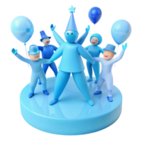 Blue Characters Celebrate with Balloons png
