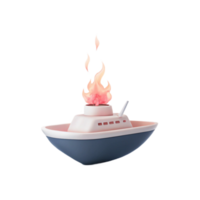 Boat on Fire 3D Render png