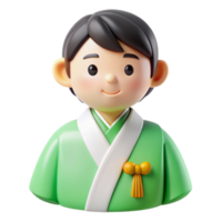 Smiling 3D Character in Green Kimono png