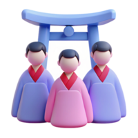 3D Asian Characters with Torii Gate png