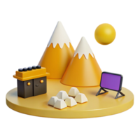 3D Mountain Scene with Sun png
