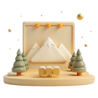 3D Mountain Scene with Trees png