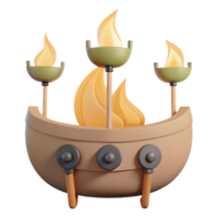 3D Boat with Fire Torches png
