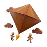 3D Render of People and a Kite png