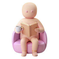 3D Character Relaxing with a Book png
