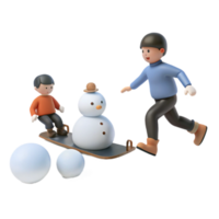 Winter Fun Snowman, Sledding, and Snowballs png