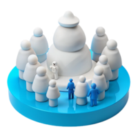 3d people standing around a snowman on a blue platform png