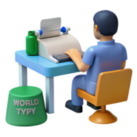 3D Character Typing on a Computer png