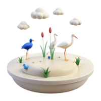 3D Birds and Clouds Scene png