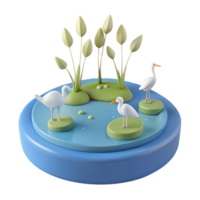 3D Birds in Pond with Plants png
