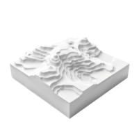 3D topographic model, contour map represented in white. Detailed elevation, geographic terrain, landscape visualization for analysis. png